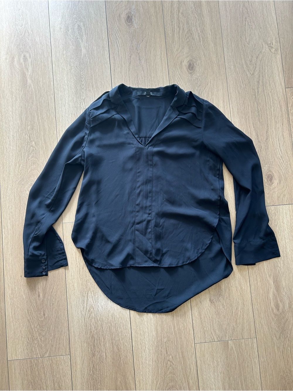 Guess Navy V-Neck Long-Sleeve Blouse